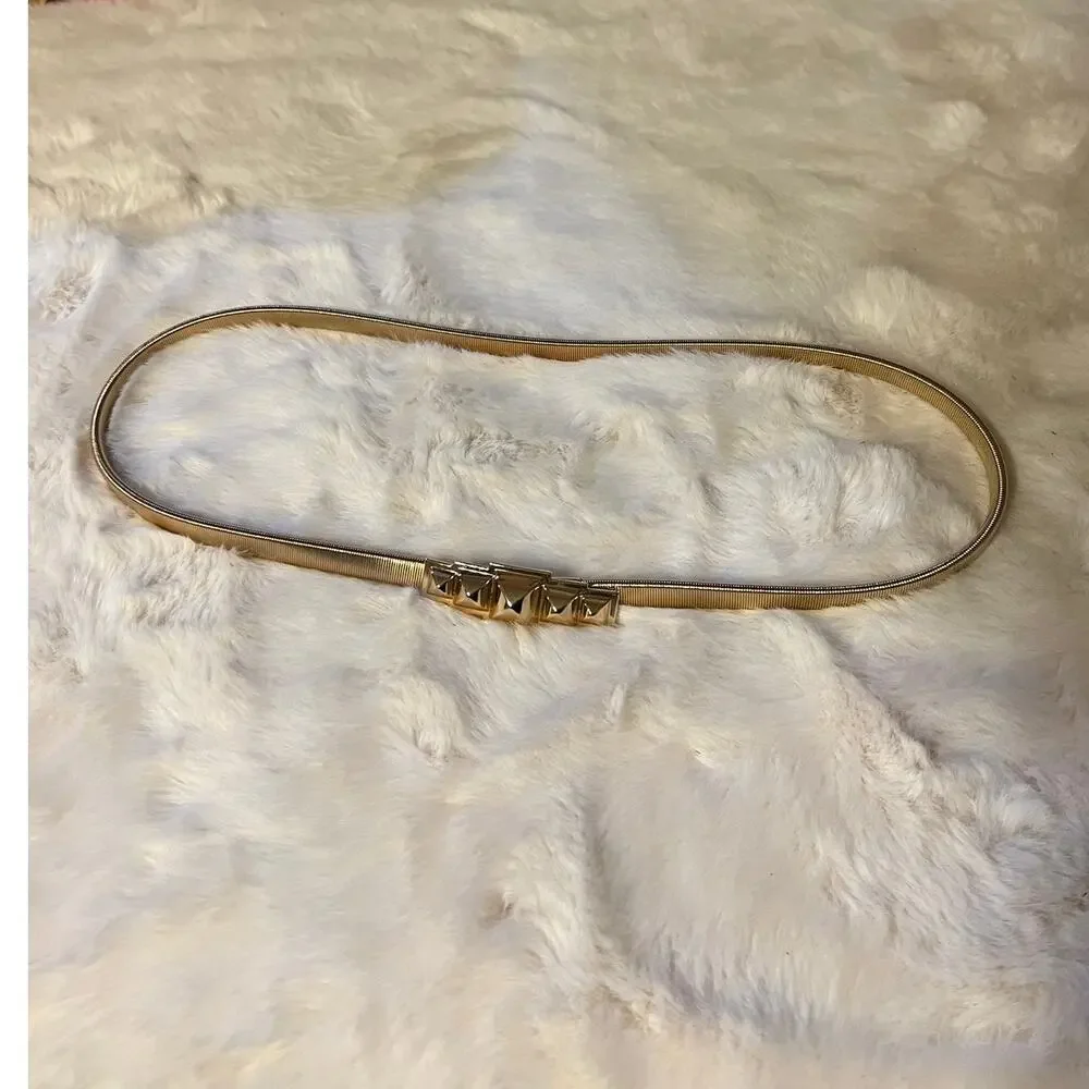 Vintage Gold Tone Stretch Snake Chain Belt | Pyramid Stud Buckle Cinch Belt